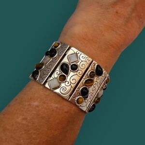 BRIGHTON Eye of the Tiger Multi-gemstone Scroll Wide Tile Bracelet